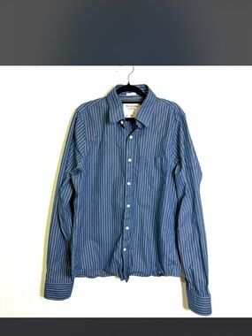 Y2K Abercrombie & Fitch Blue Pinstripe Long-Sleeve Button-Down Shirt Mens Muscle